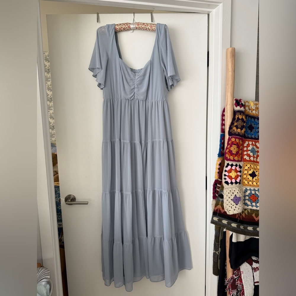 Show Me your Mumu Nicole Maxi Dress Size 2X Steel Blue Chiffon
